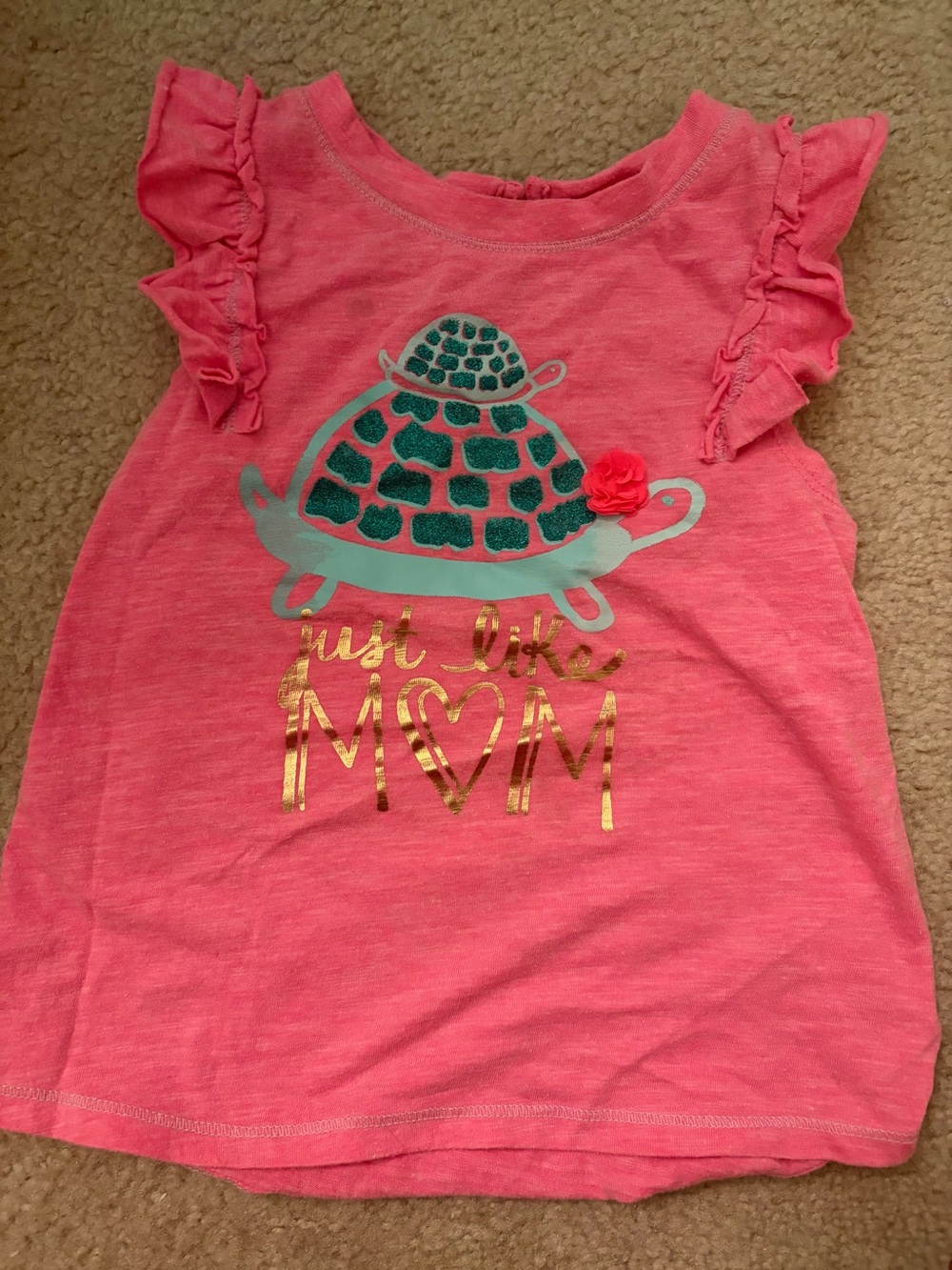 Cat and Jack just like mom pink Girls' Ruffle Sleeve Tee with Turtle Graphic